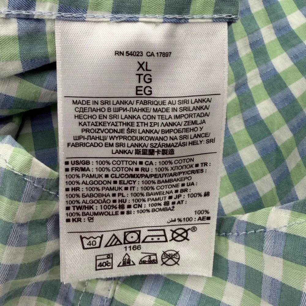 Banana Republic Slim Fit Gingham Button Down Shirt Mens XL Green White‎ Blue